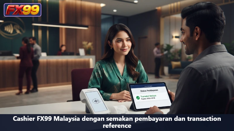 Cashier FX99 Malaysia dengan semakan pembayaran dan transaction reference